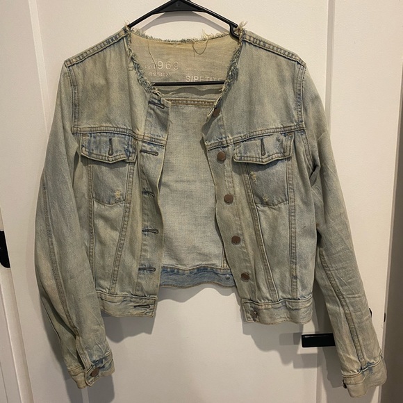 Gap1969 RN 54023 vintage/retro style distressed + cropped denim jacket - Picture 2 of 4